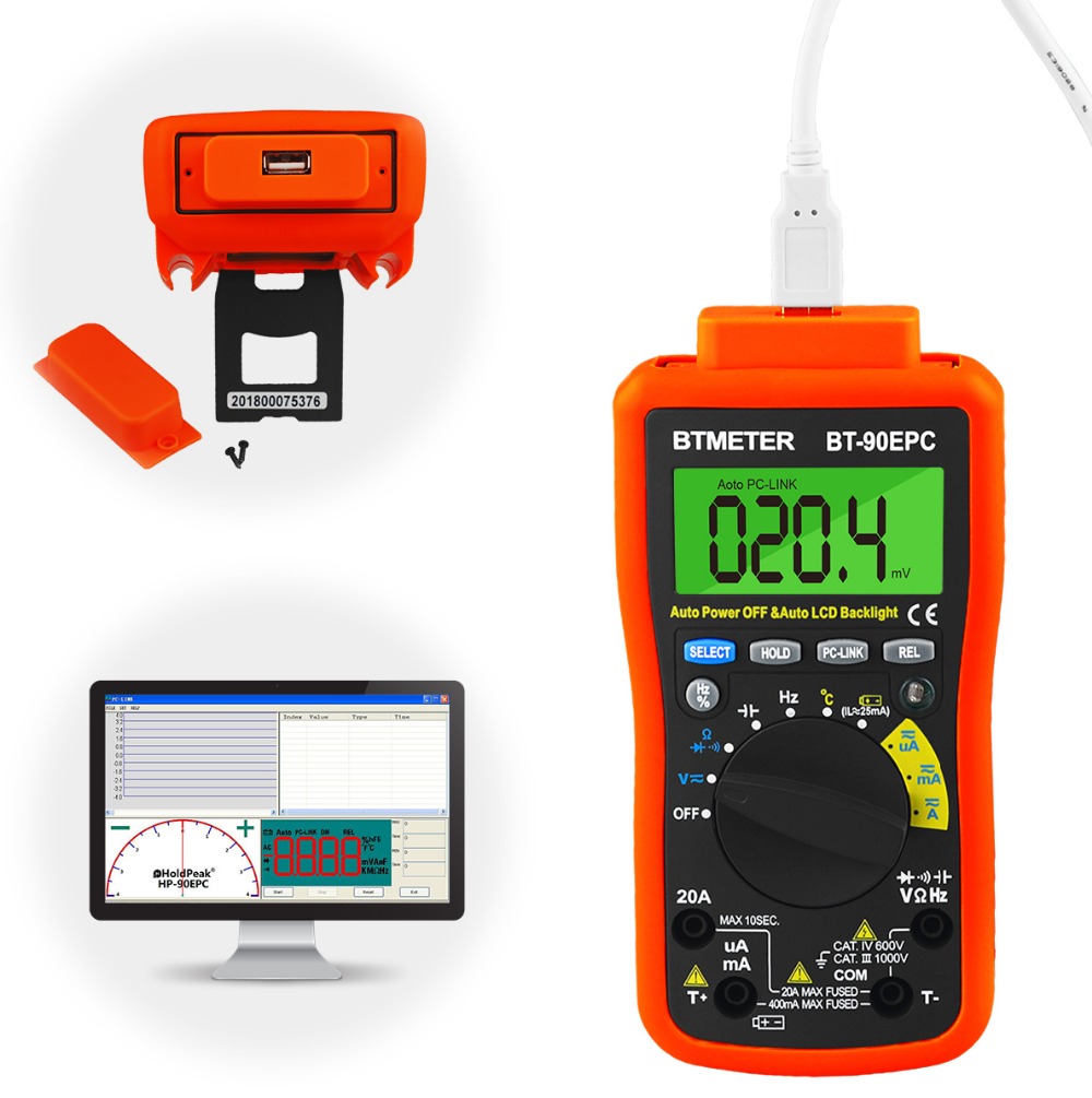 Usb Ammeter Tester - Multímetro Digital de Alcance Automático, BT-90EPC,